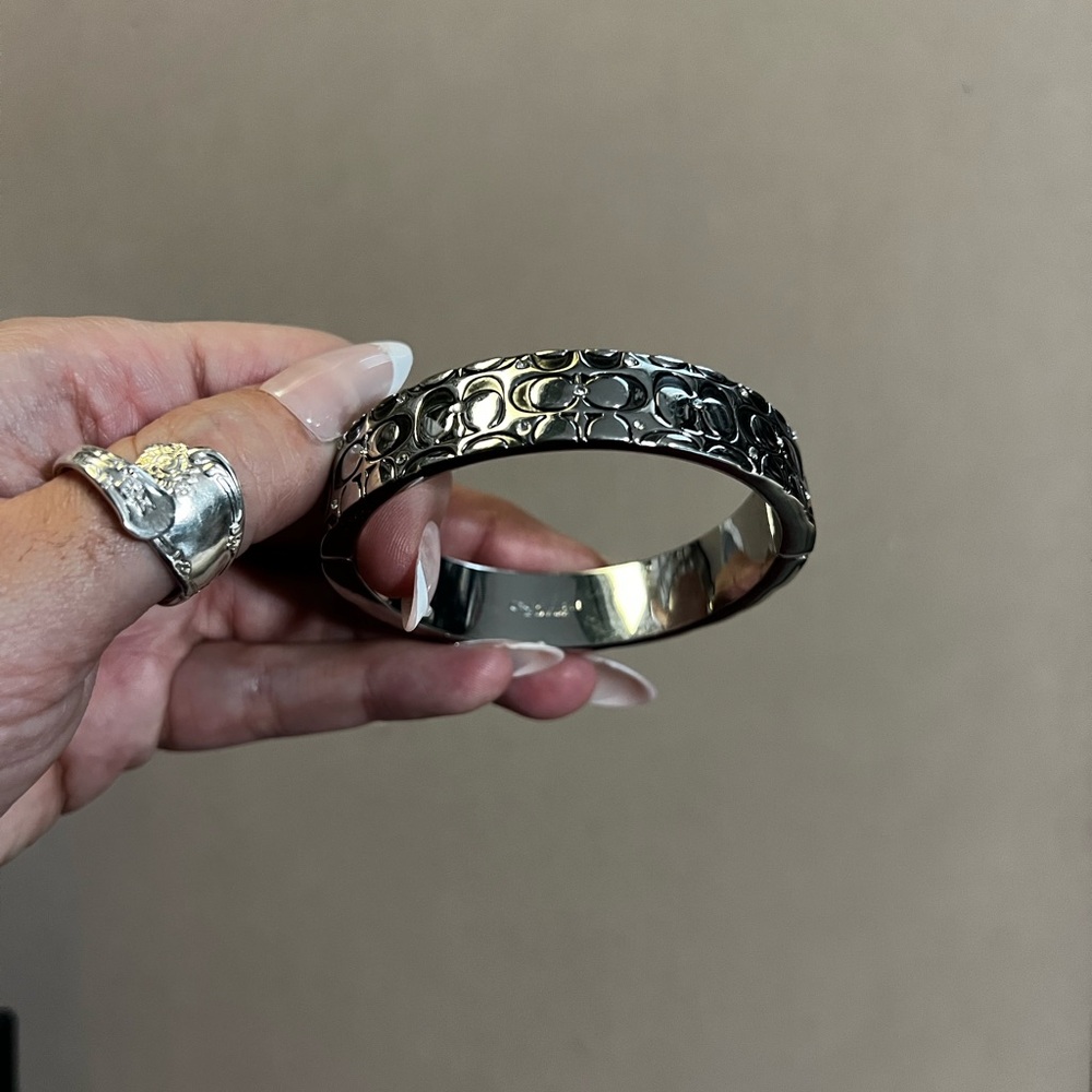 Coach Silver Tone Bangle with Logo Design